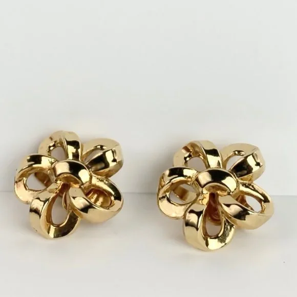 CROWN TRIFARI 1960s - Gold tone Ribbon Flowers - Picture 7 of 7